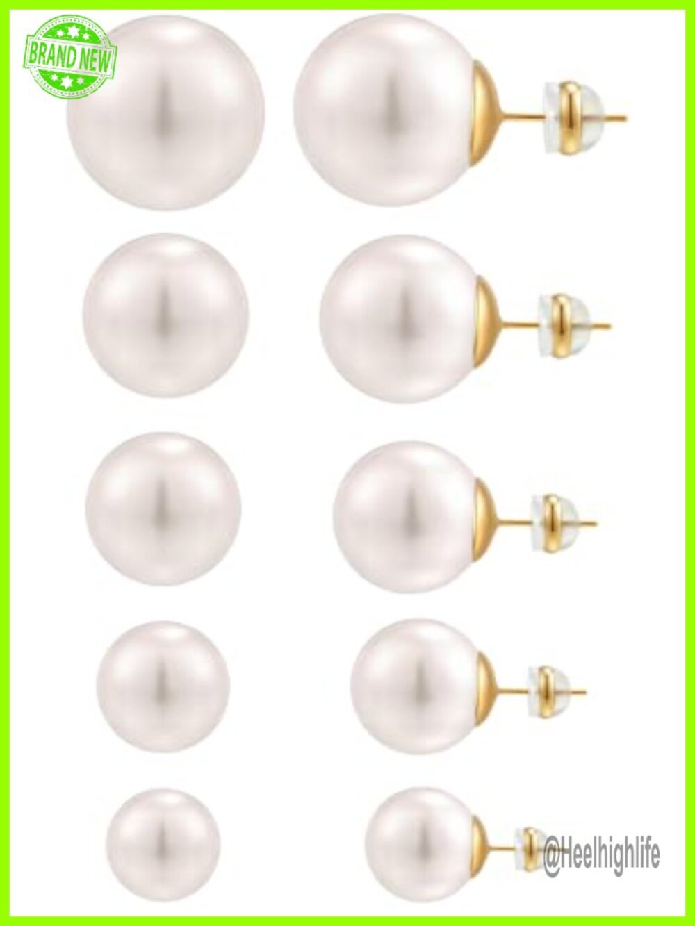 Pearl Stud Earrings Round Button Shape Push Back 6-14MM Sizes